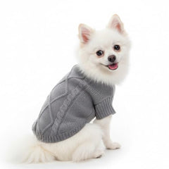 LUVMOJO thick-knit dog sweater emerald-teal close-up showing adjustable turtleneck for wind protection