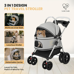 LUXE CARES removable carrier insert highlights quick indoors-outdoor transitions.