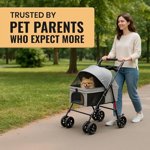 LUXE CARES Pet Stroller all-weather canopy and mesh for ventilation comfort.