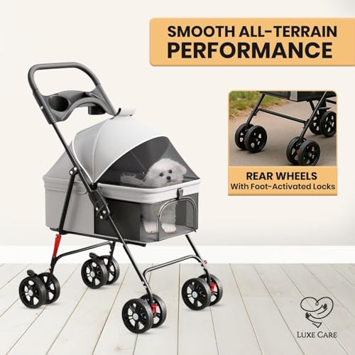LUXE CARES Pet Stroller removable carrier insert for seamless indoor transitions.