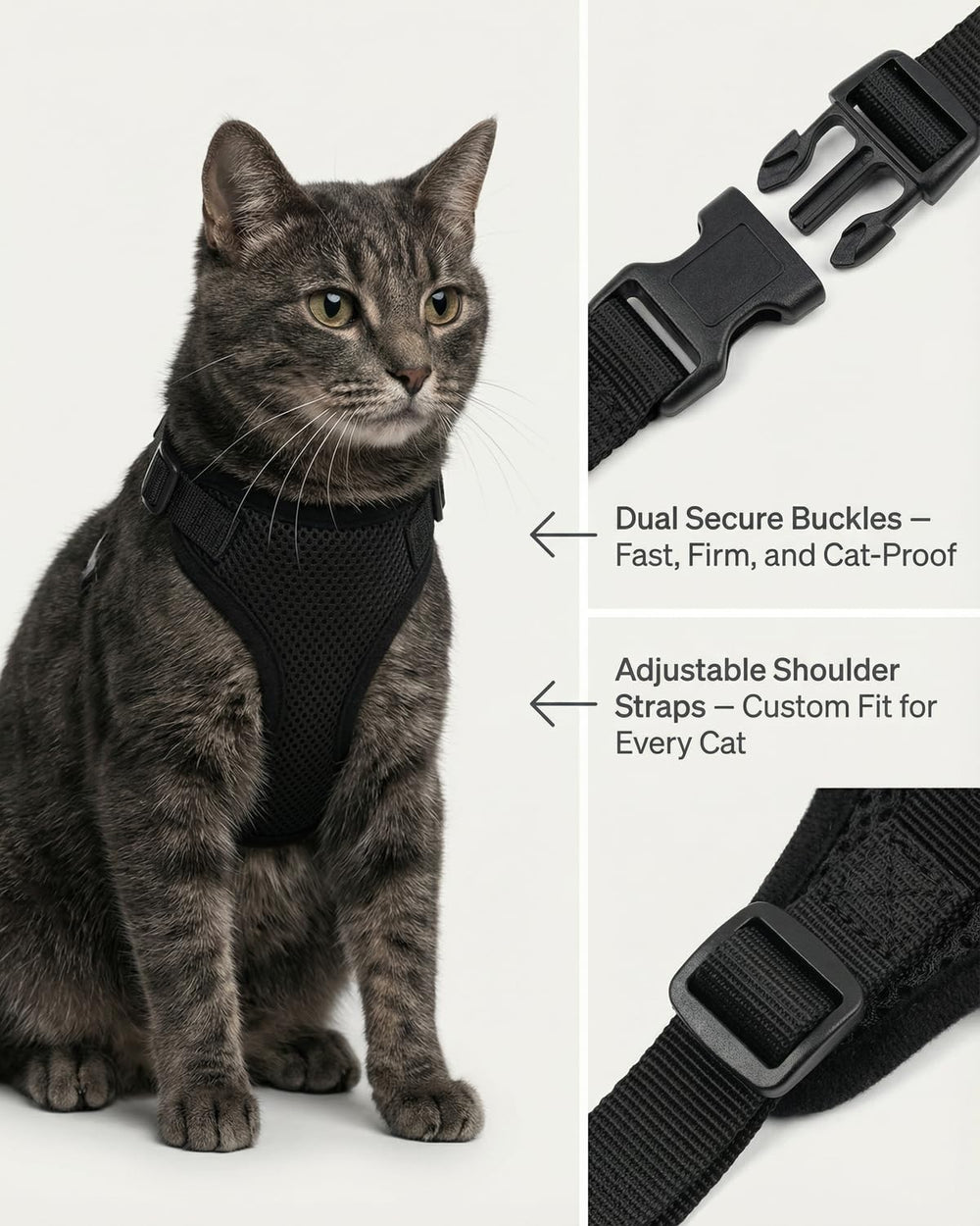 Luxelle 2-pack harness buckles closeup highlights quick-release design for easy on/off.