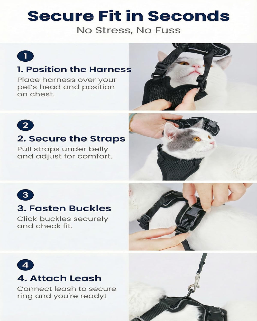 Luxelle adjustable-fit XS-S-M suits kittens to adults for a versatile wear.