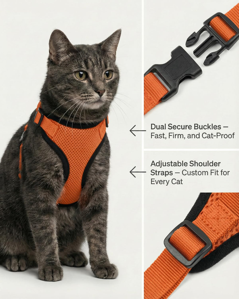 Luxelle over-head design enables quick, stress-free harnessing for cats.