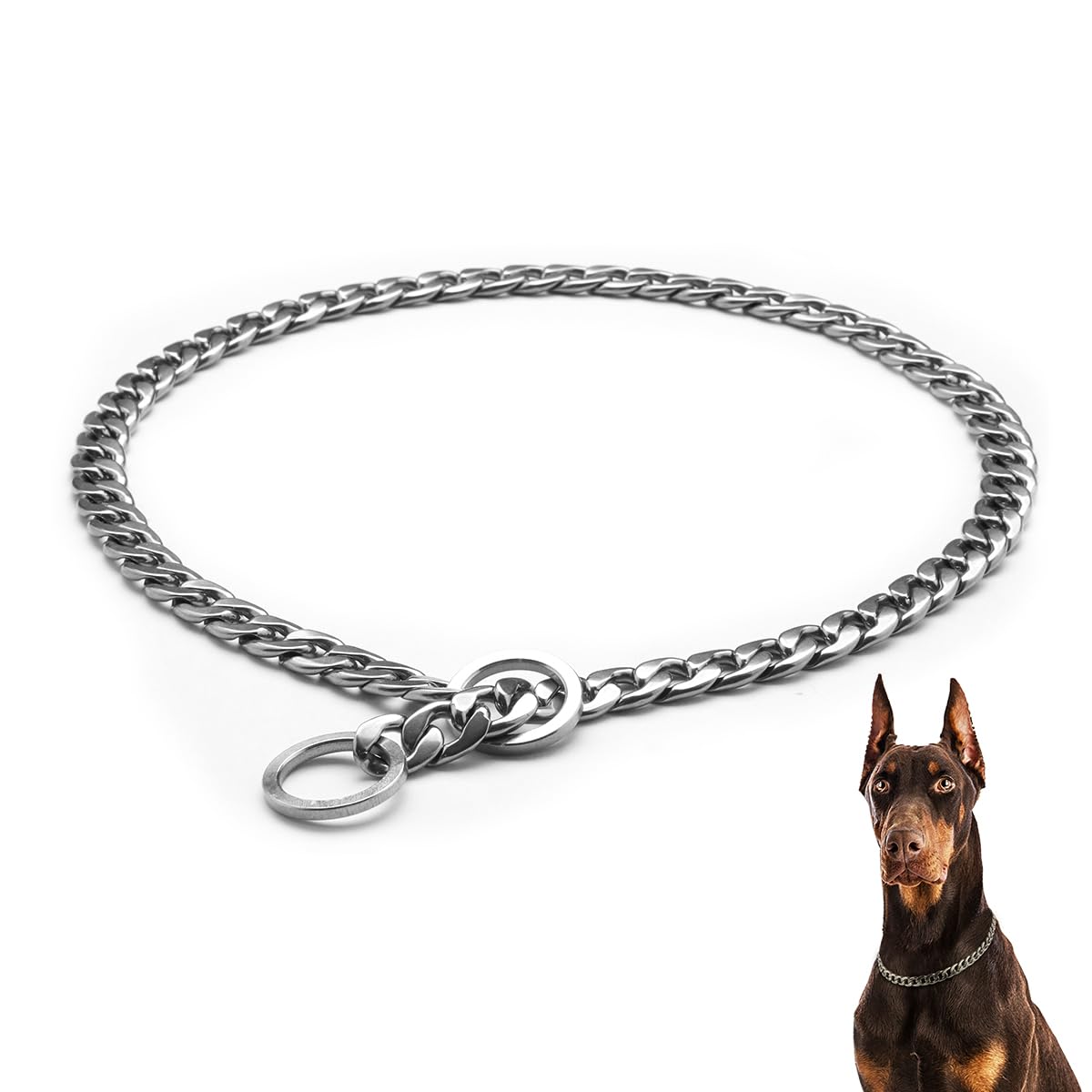 Luxury Flat Chain Training Collar side view shows durable control for walks