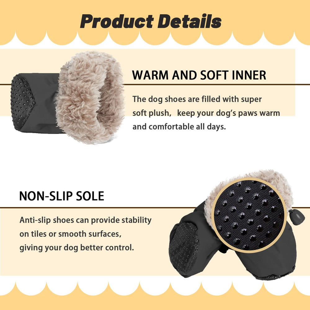 LUZGAT dog snow boots adjustable drawstrings ensure a snug, secure fit.