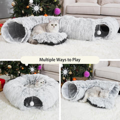 LVUVXVAV cat tunnel bed Christmas-tree entrance with hanging plush balls for curious kittens.