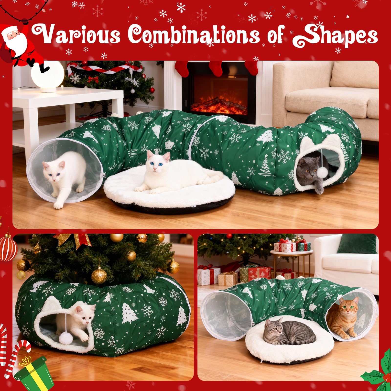 LVUVXVAV cat tunnel with hanging plush balls attracting kittens for playful diversion