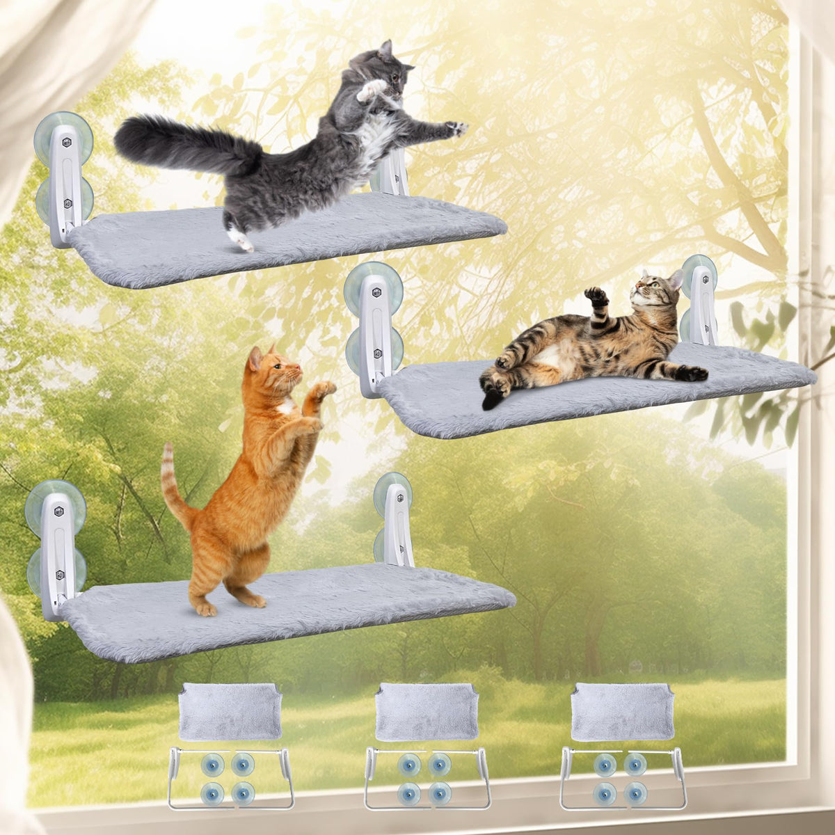 L&W BROS 3Pc Window Perch supports up to 50 lb with strong suction.