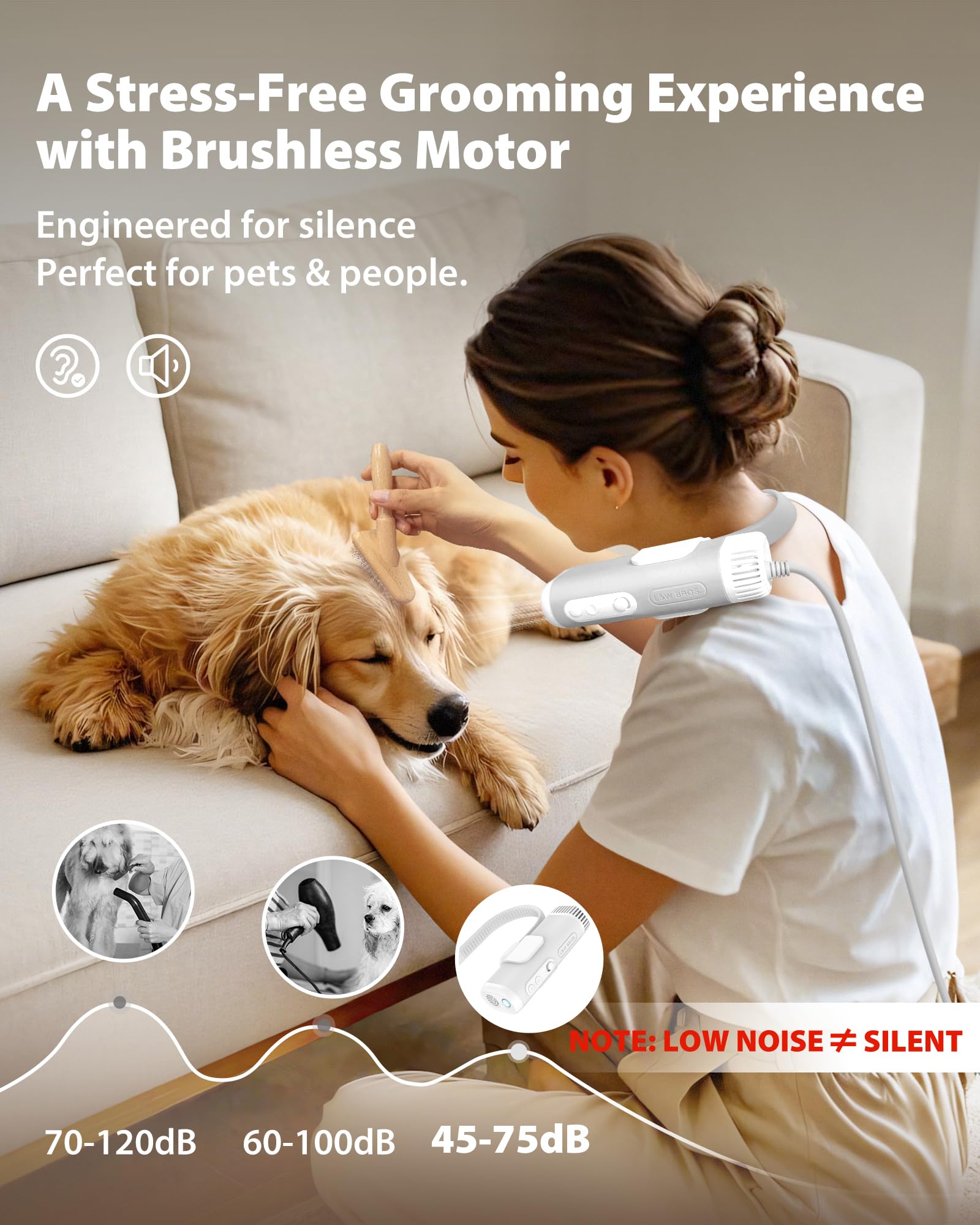 L&W BROS quiet brushless motor reduces noise for calmer baths