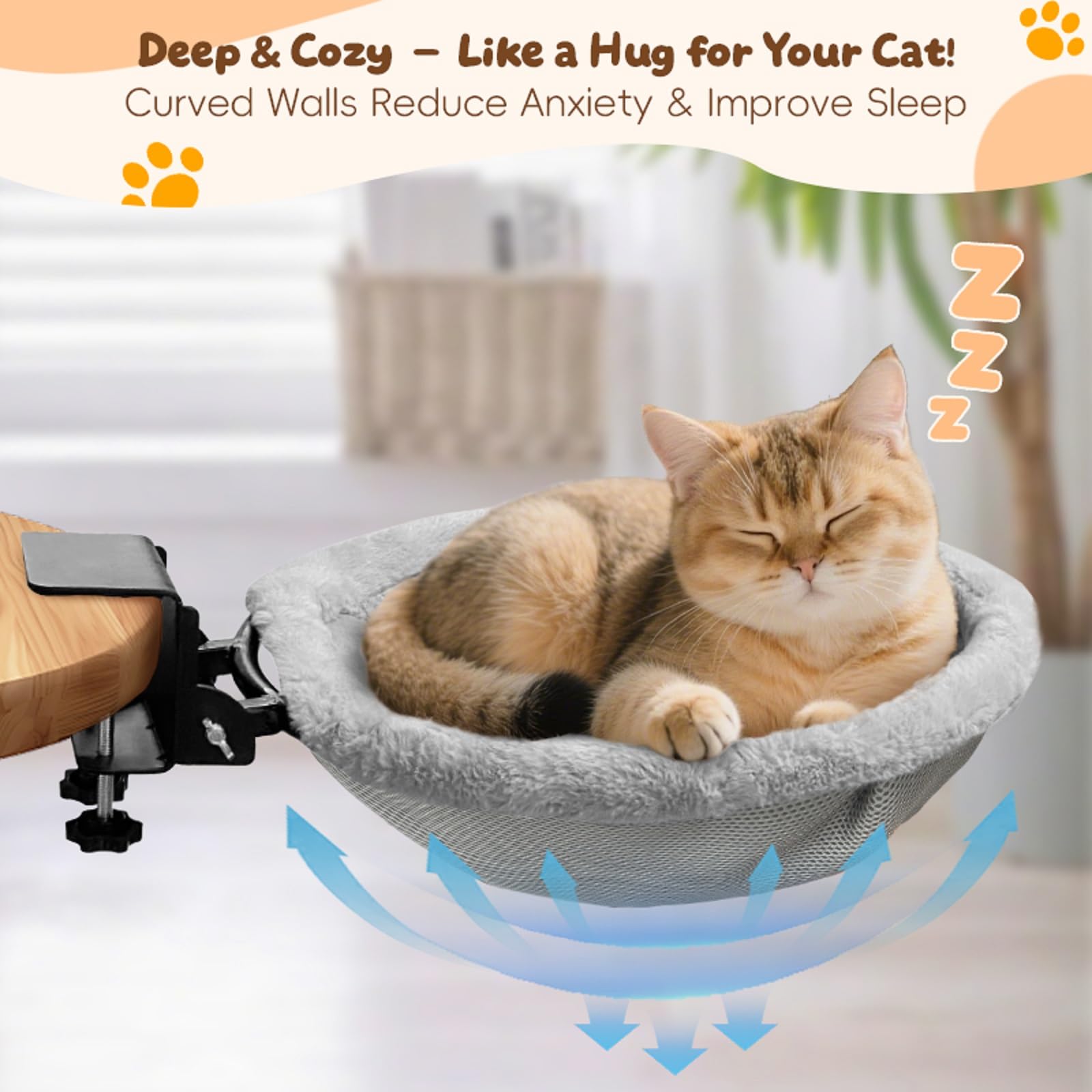 L&W BROS Cat Desk Bed air-mesh sides promote airflow and prevent overheating