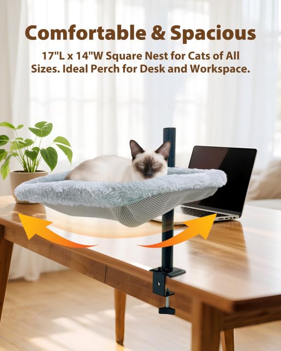 L&W BROS Cat Desk Bed mounts to your desk to save floor space.