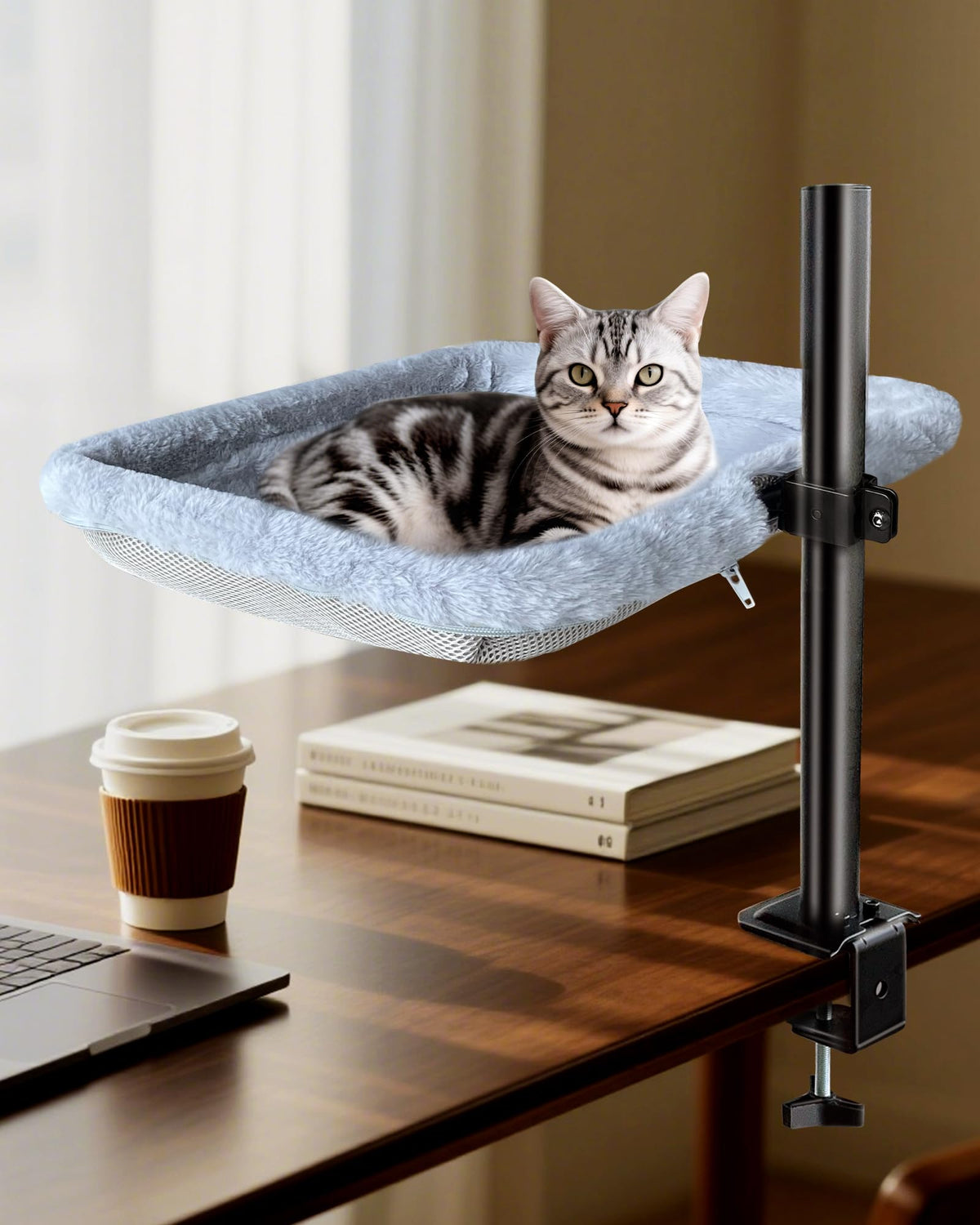 L&W BROS Cat Desk Bed metal frame provides a sturdy desk perch.