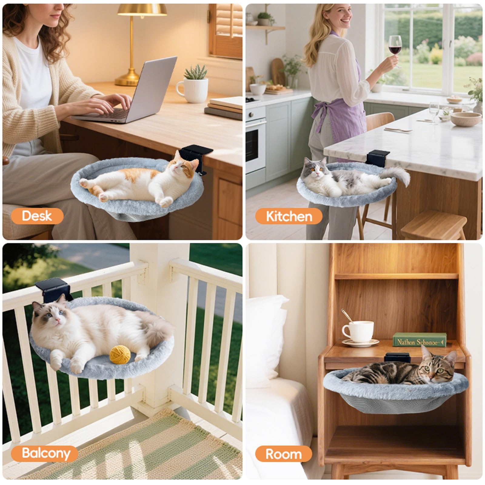 L&W BROS Cat Desk Bed non-slip base keeps it stable on any desk