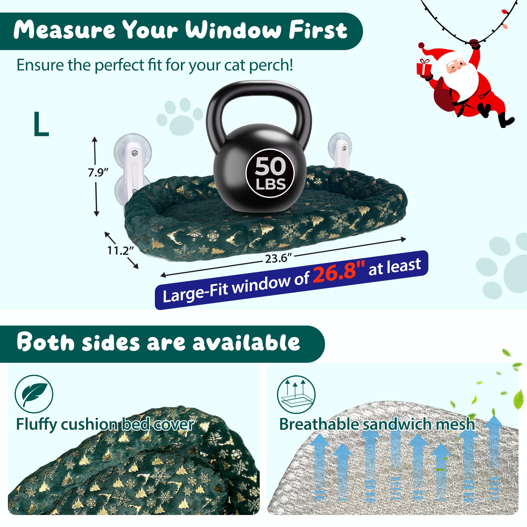 L&W BROS cat window perch-christmas cushion shows festive warmth for large cats.