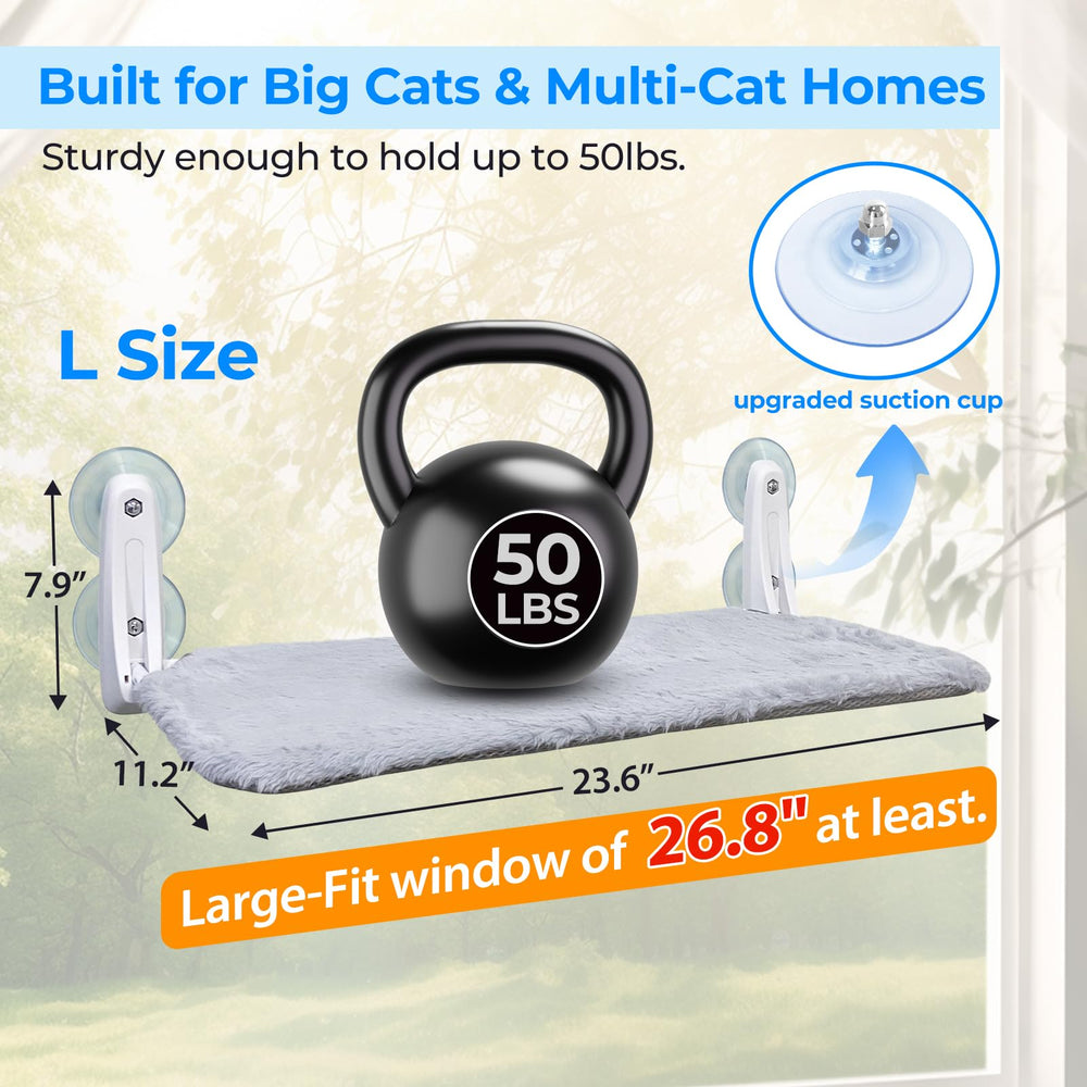 L&W BROS cat window perch with suction cups ensures secure mounting for quiet gazing