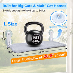 L&W BROS cat window perch with suction cups ensures secure mounting for quiet gazing