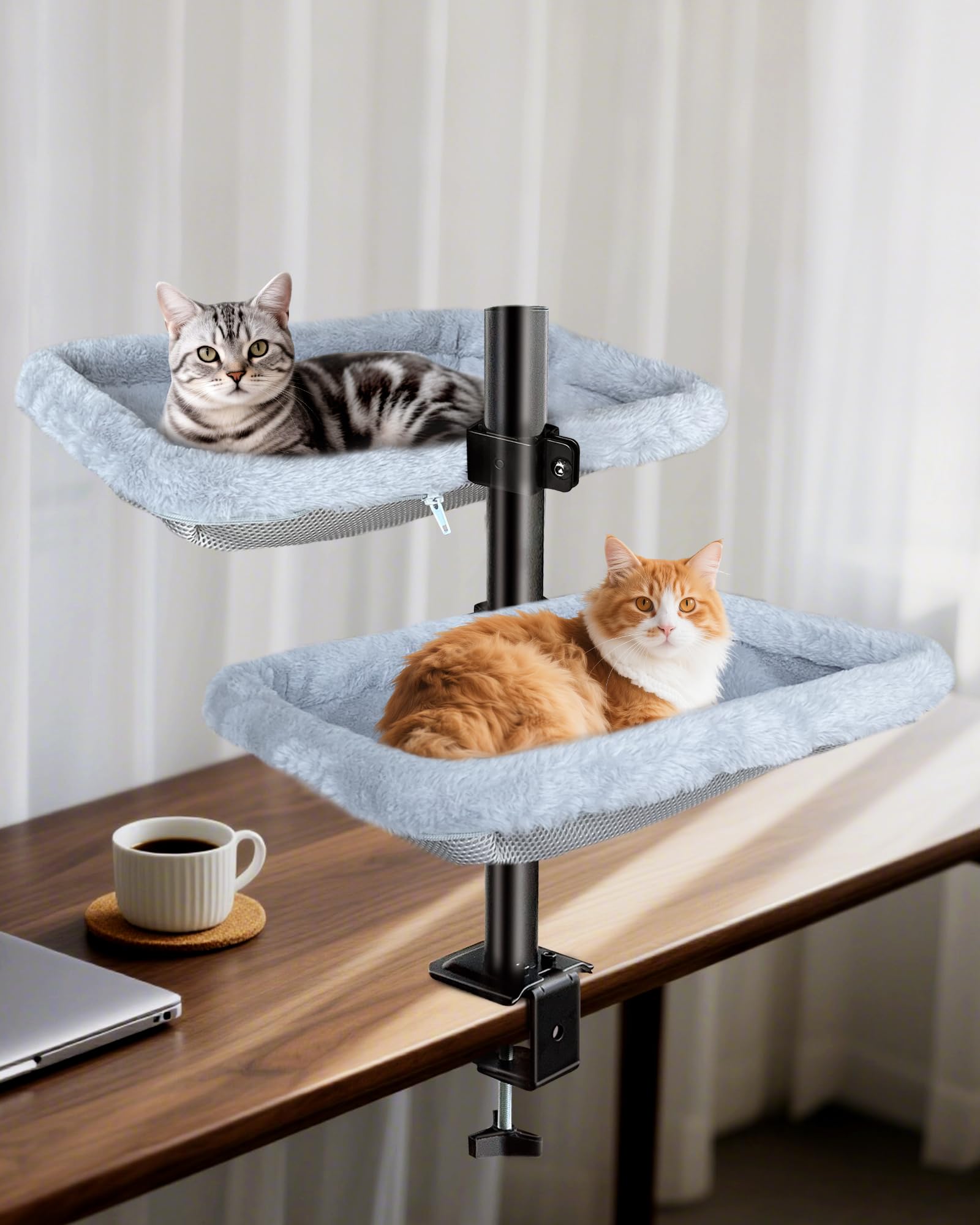L&W BROS. Desk Bed front view with two cozy perches for multi-cat lounging