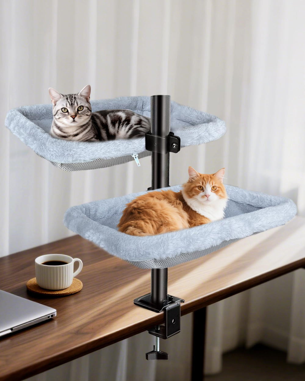 L&W BROS. Desk Bed front view with two cozy perches for multi-cat lounging