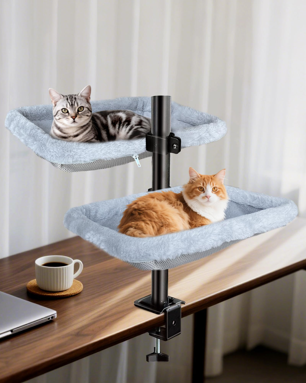 L&W BROS. Desk Bed front view with two cozy perches for multi-cat lounging