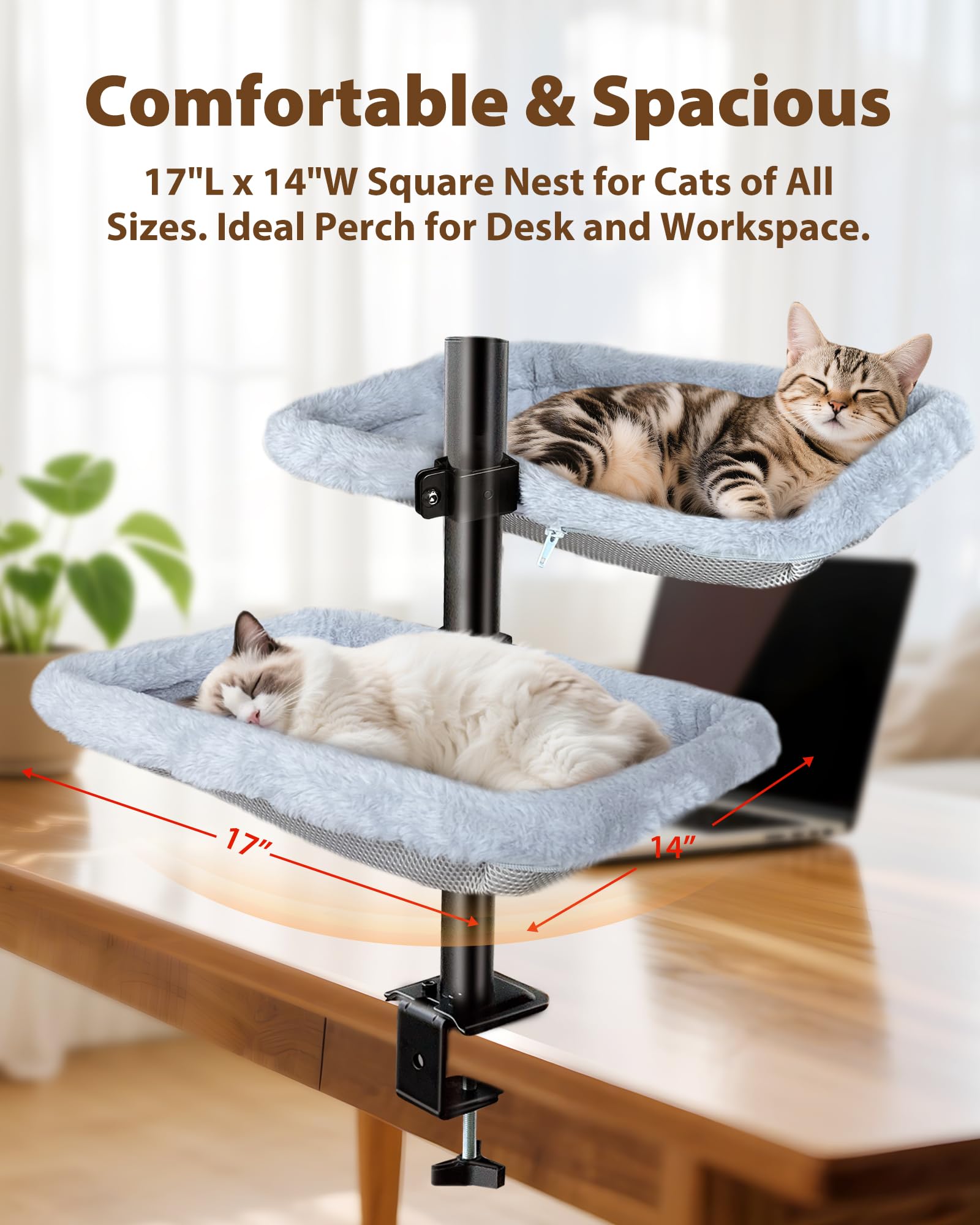 L&W BROS. Desk Bed side view highlights independent height-adjustable layers for each cat