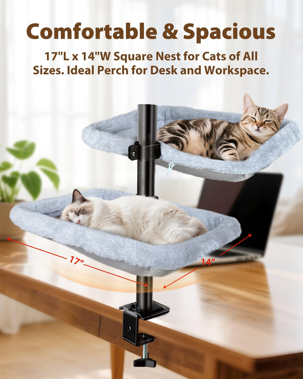 L&W BROS. Desk Bed side view highlights independent height-adjustable layers for each cat