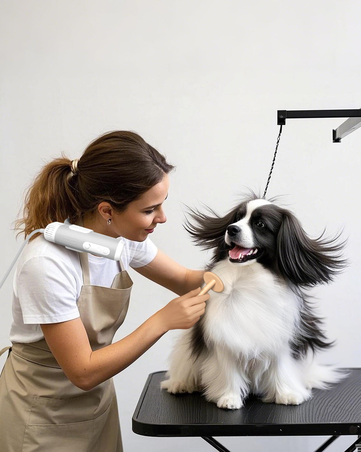 L&W BROS hands-free neck strap enables effortless pet drying with comfort