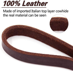 LWBMG Italian leather dog leash closeup highlighting premium material and flexible handling