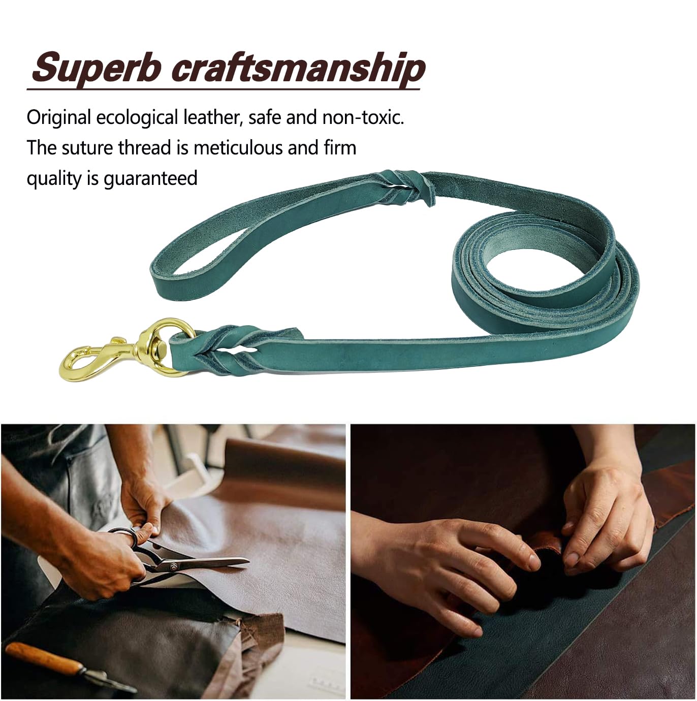 LWBMG leash hardware closeup shows strong tensile strength and easy tie-on.