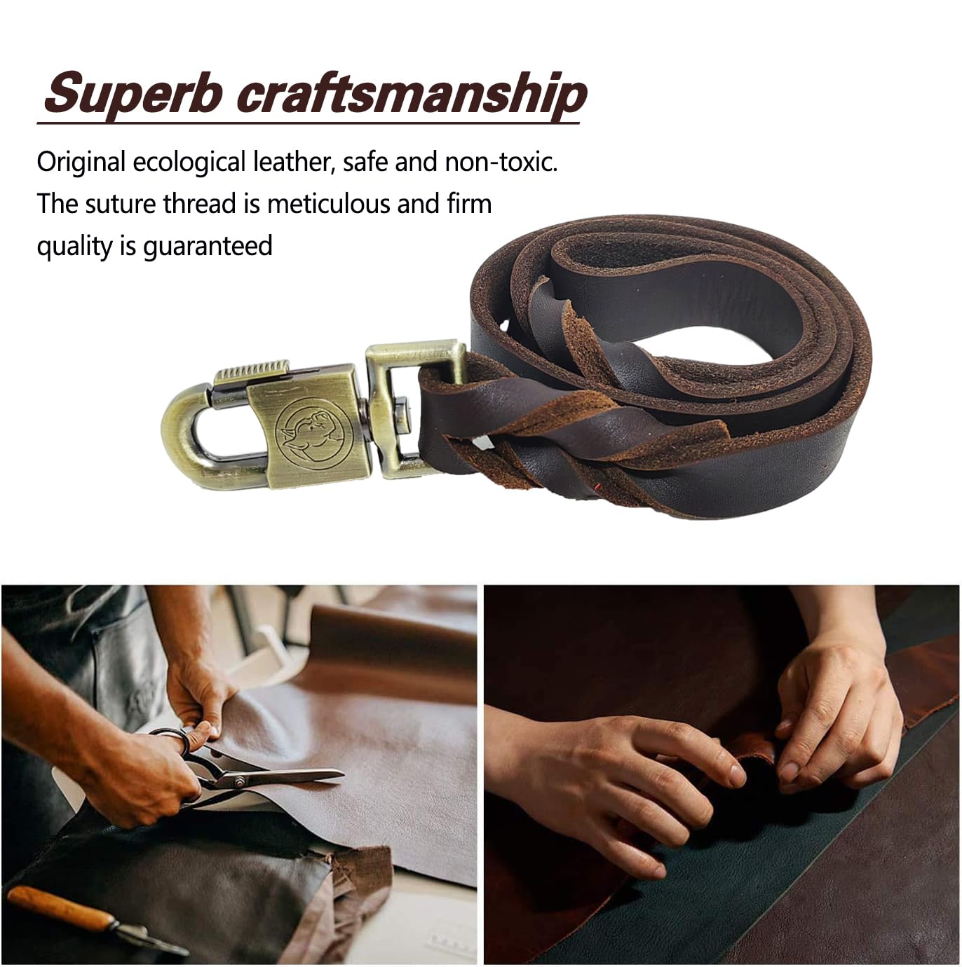 LWBMG leather dog leash 360° lock head clasp ensures secure control.