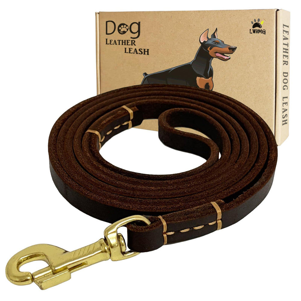 LWBMG Leather Dog Leash closeup shows soft braided leather and durable stitching for daily walks.