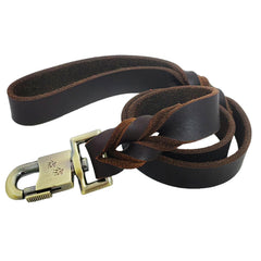 LWBMG leather dog leash braided close-up shows durable braided leather for comfort.