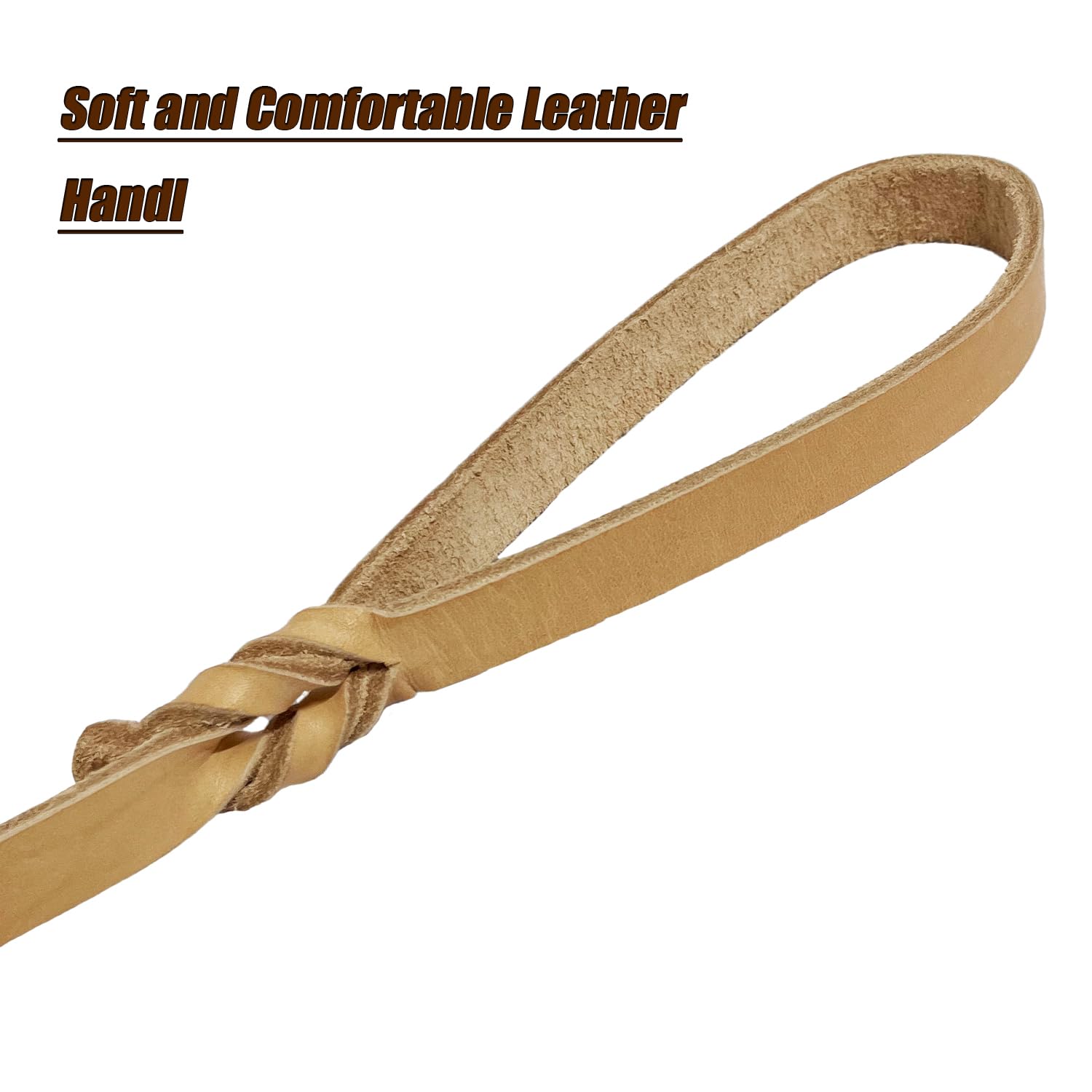 LWBMG leather dog leash copper ring handle for convenient bag attachment.