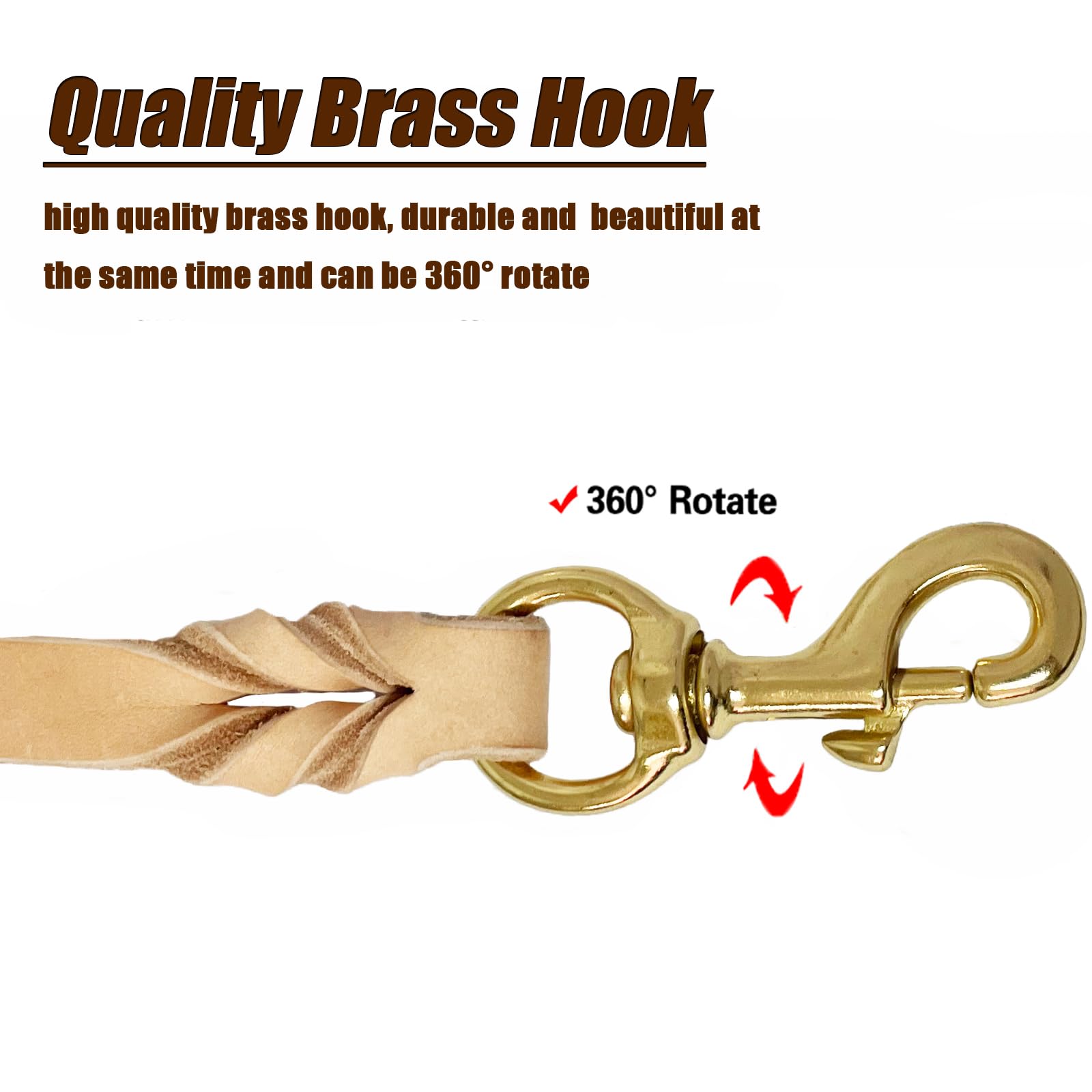 LWBMG leather dog leash heavy-duty metal parts for secure daily use.