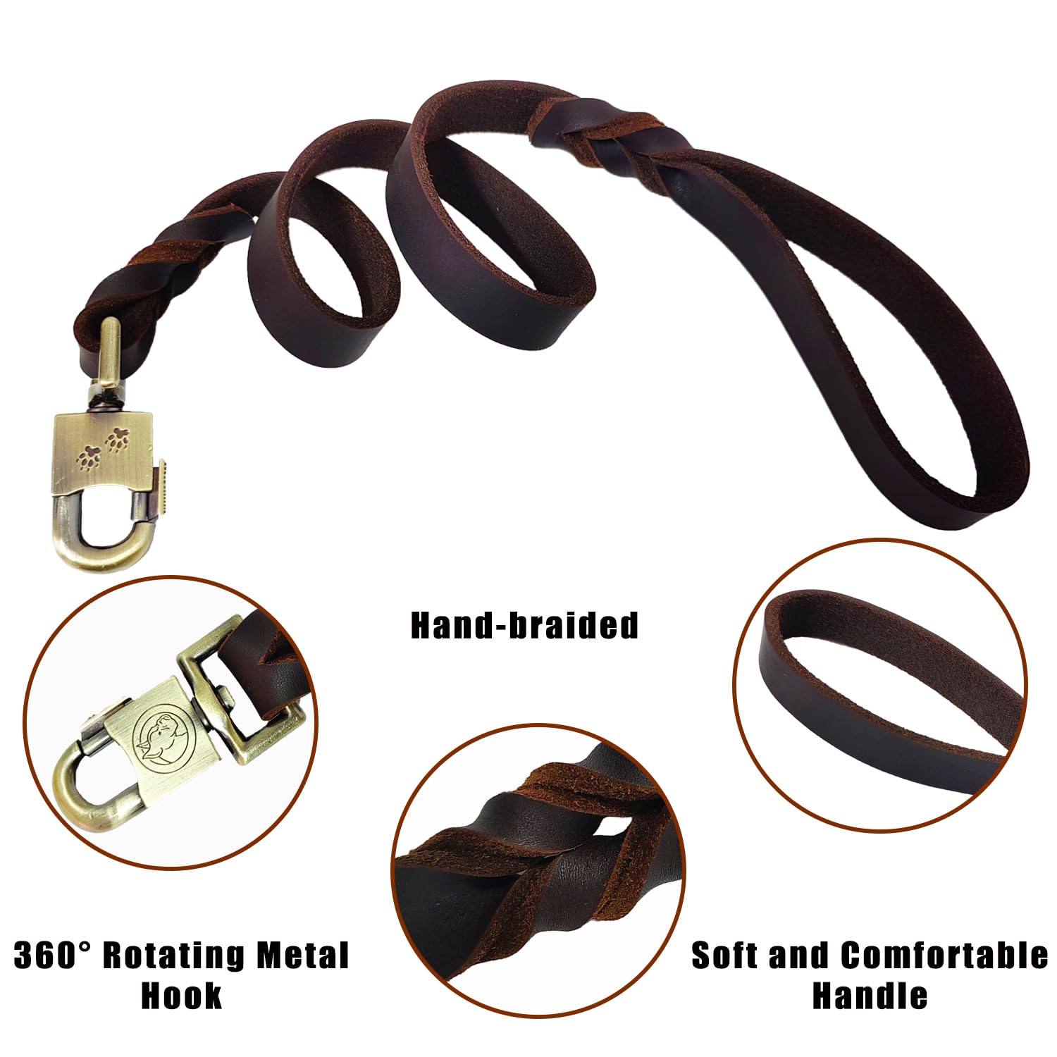 LWBMG leather dog leash on a street walk demonstrates easy handling.