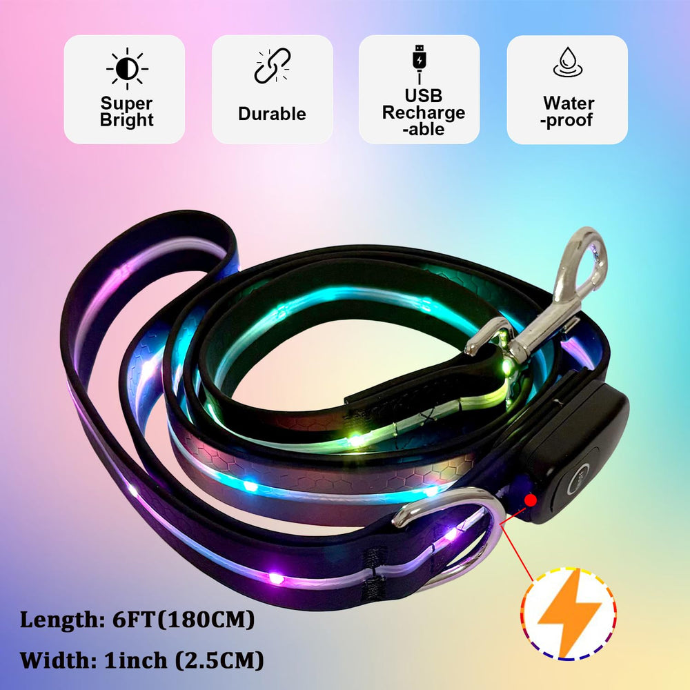 LWBMG Led Dog Leash night visibility with pulsing color signals for drivers.