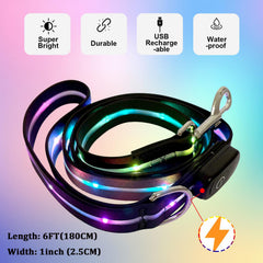 LWBMG Led Dog Leash night visibility with pulsing color signals for drivers.
