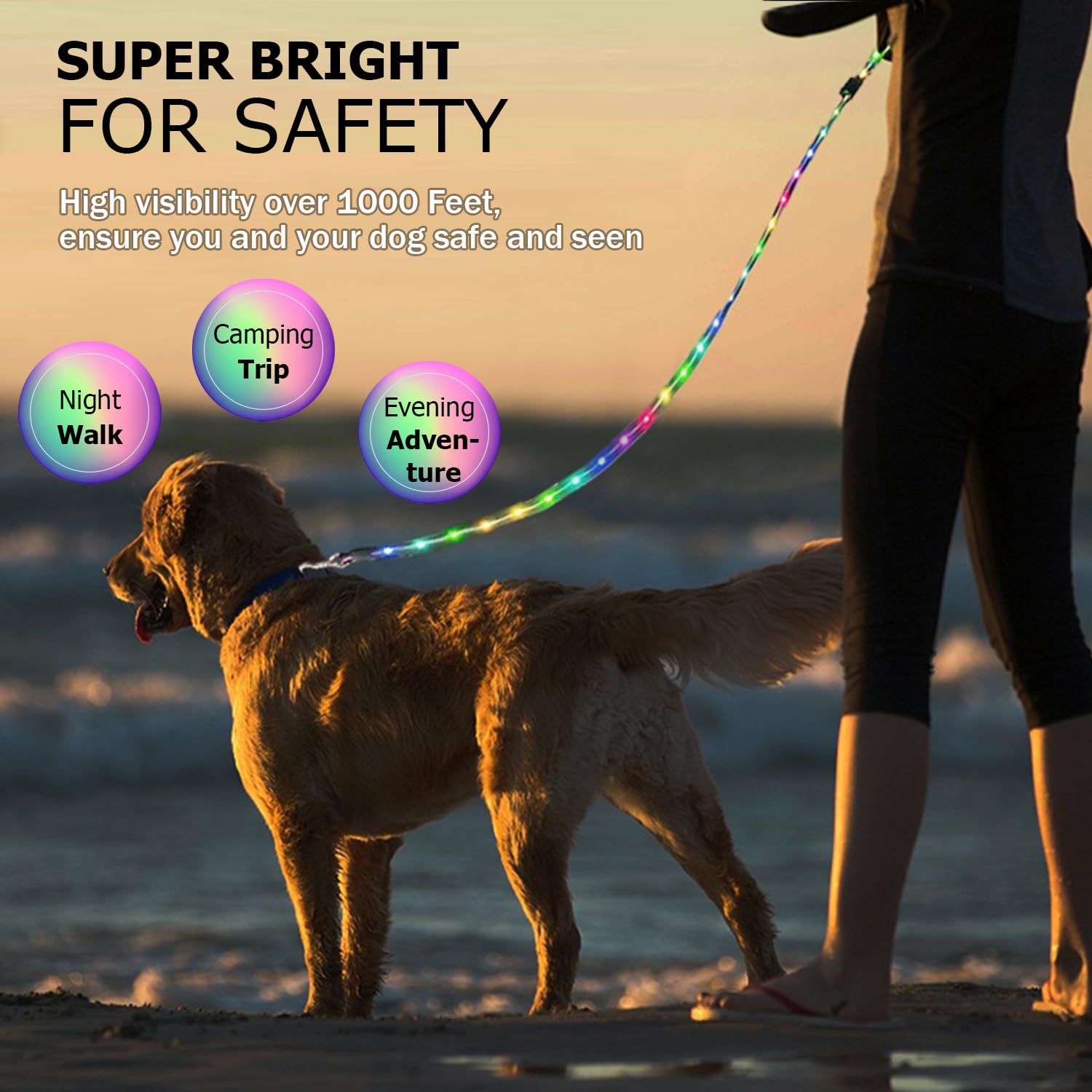 LWBMG Led Dog Leash soft silicone material for comfortable handling.