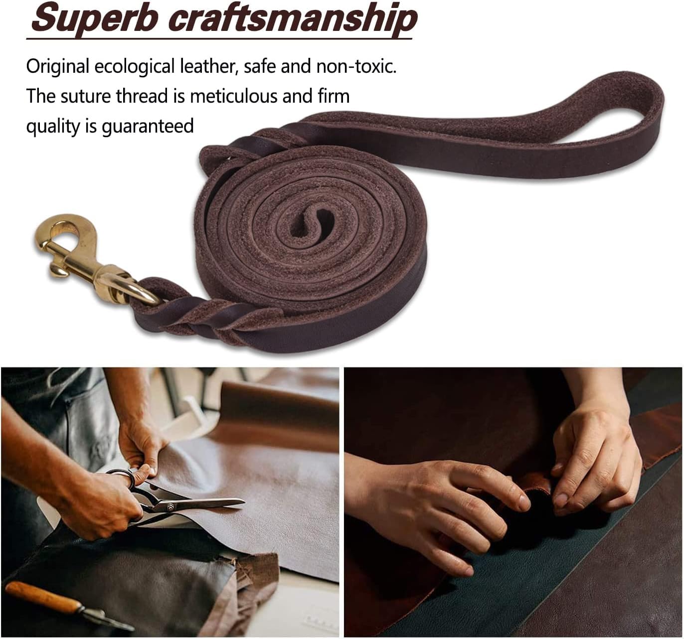 LWBMG walking training leash brown closeup showing length and control during outdoor sessions