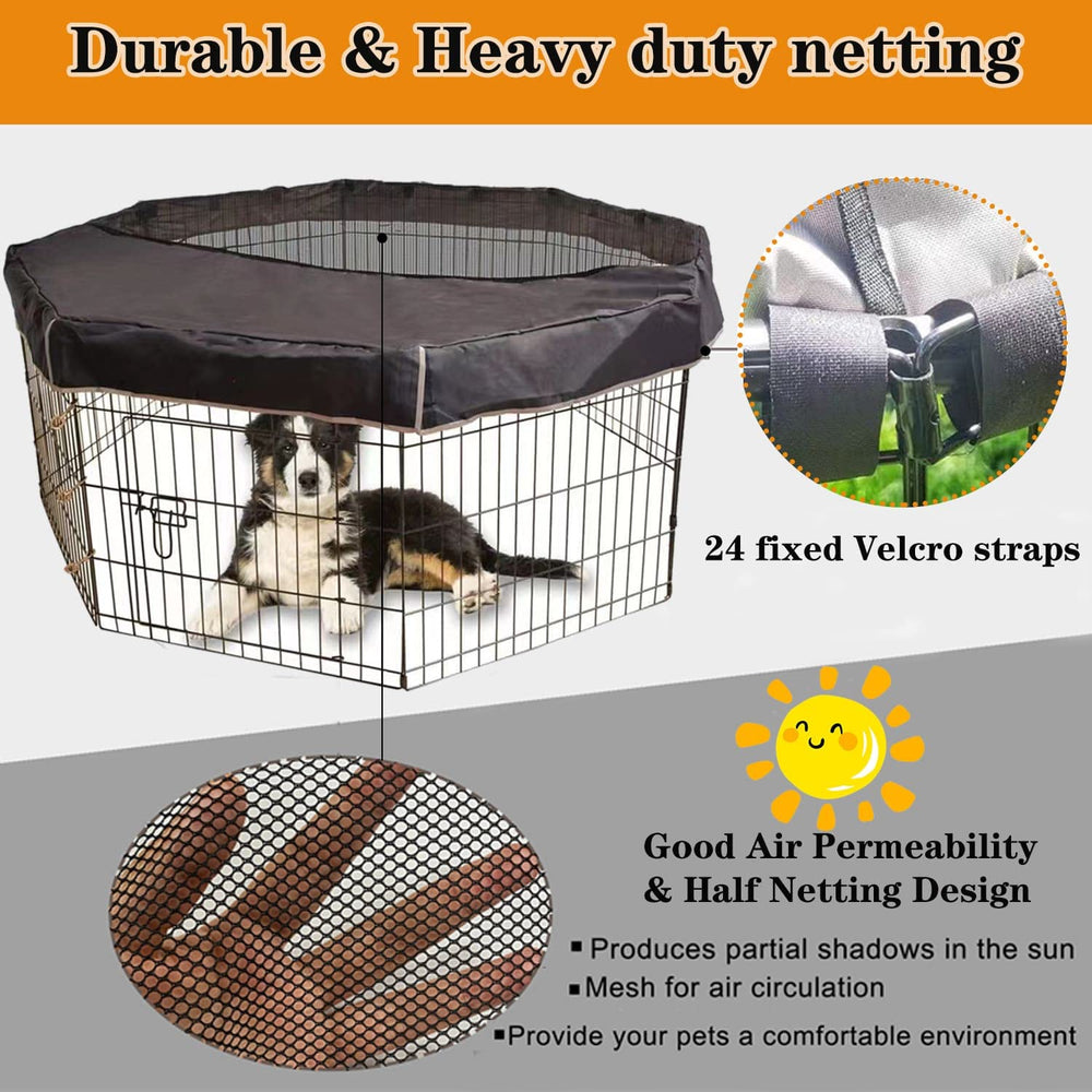 LWFCOEE dog pen cover top view demonstrates shade and mesh ventilation.