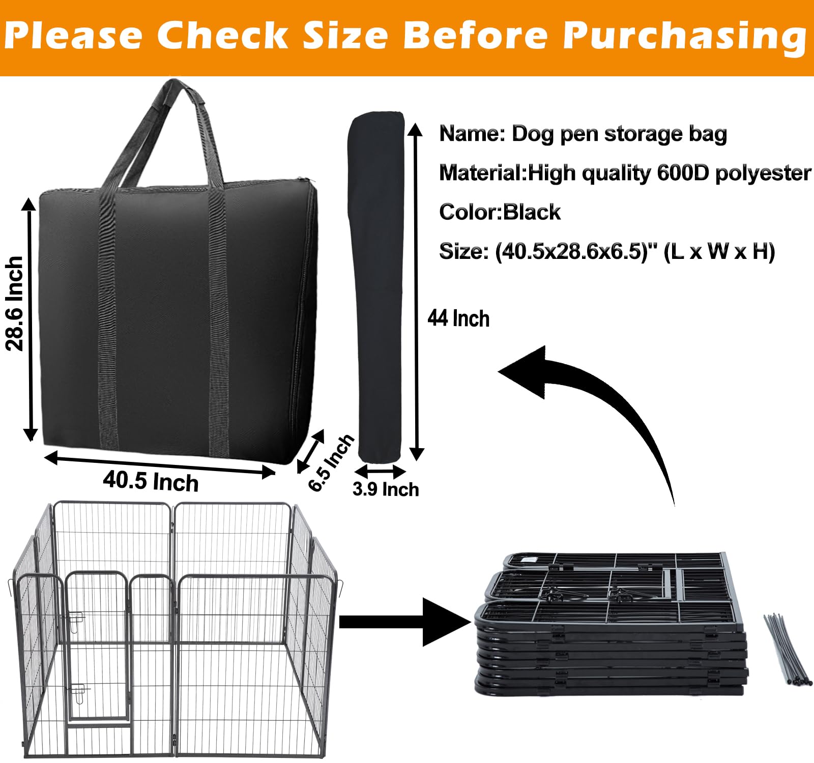 LWFCOEE storage bag dimensions 40.5 by 28.6 by 6.5 inches for large pens.
