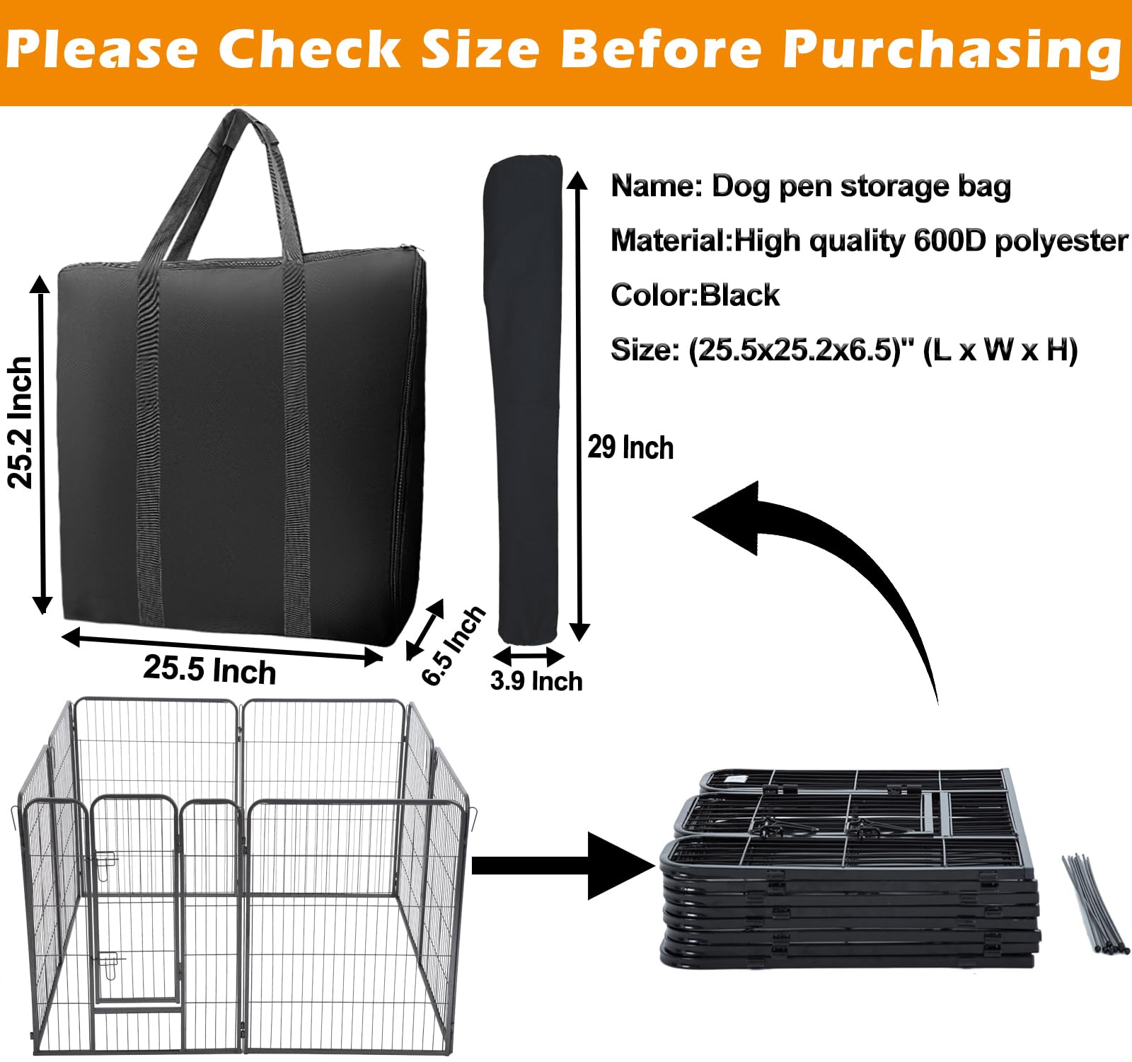 LWFCOEE dog playpen storage bag open zipper shows easy access for quick setup