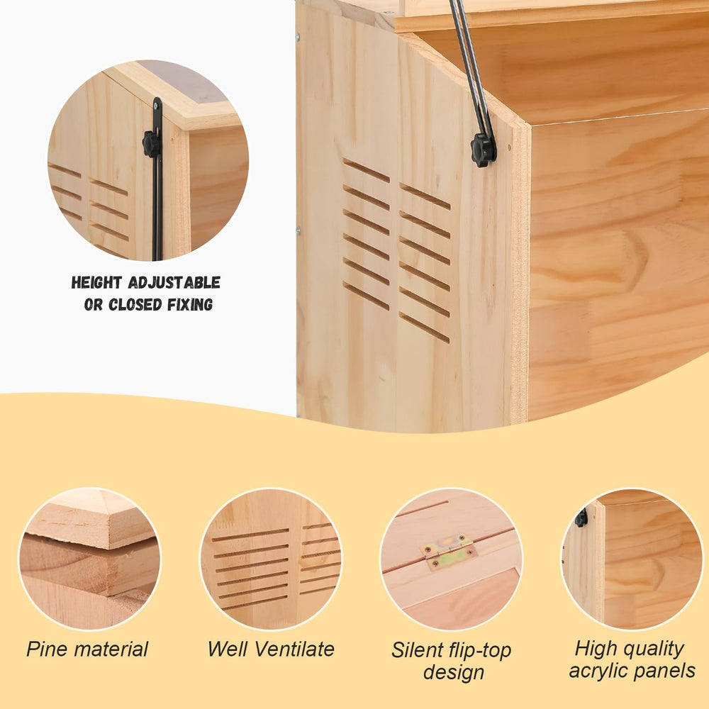 LWYMX wooden hamster cage crystal-clear view enables watching pets from multiple angles.