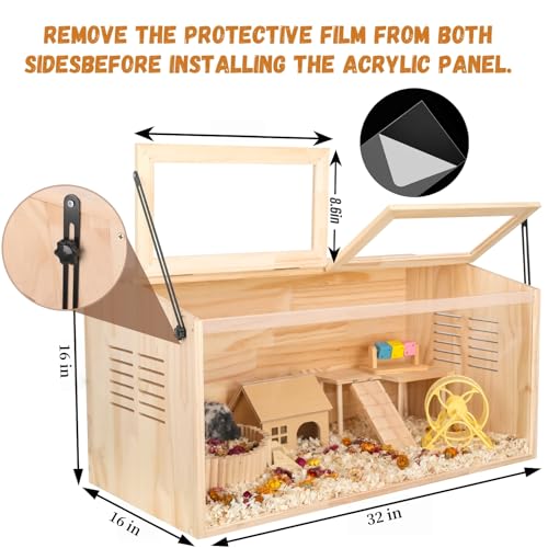 LWYMX wooden hamster cage top open demonstrates easy top access for feeding and cleaning.