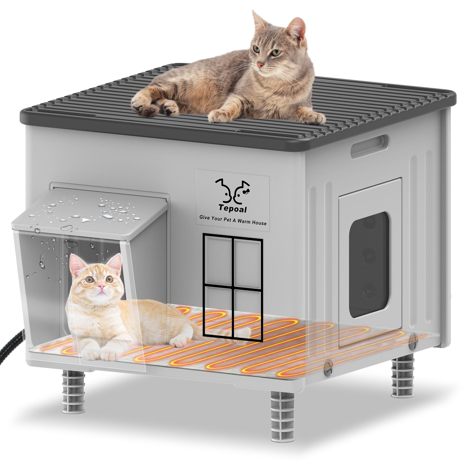 Lxheir Tepoal outdoor cat house exterior shows weatherproof shelter for harsh weather