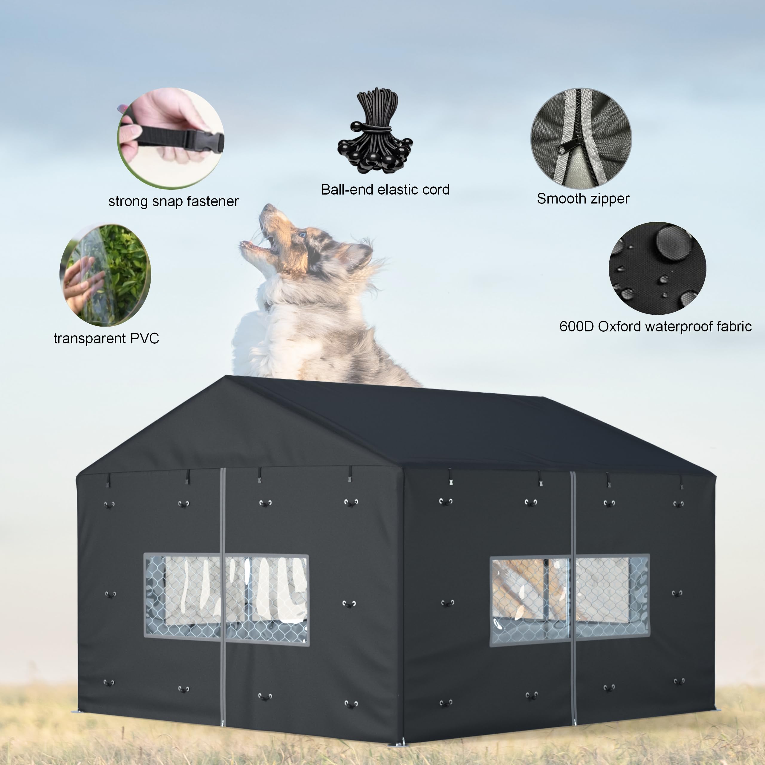 LYBOSH kennel cover half-cover mode with PVC windows for ventilation