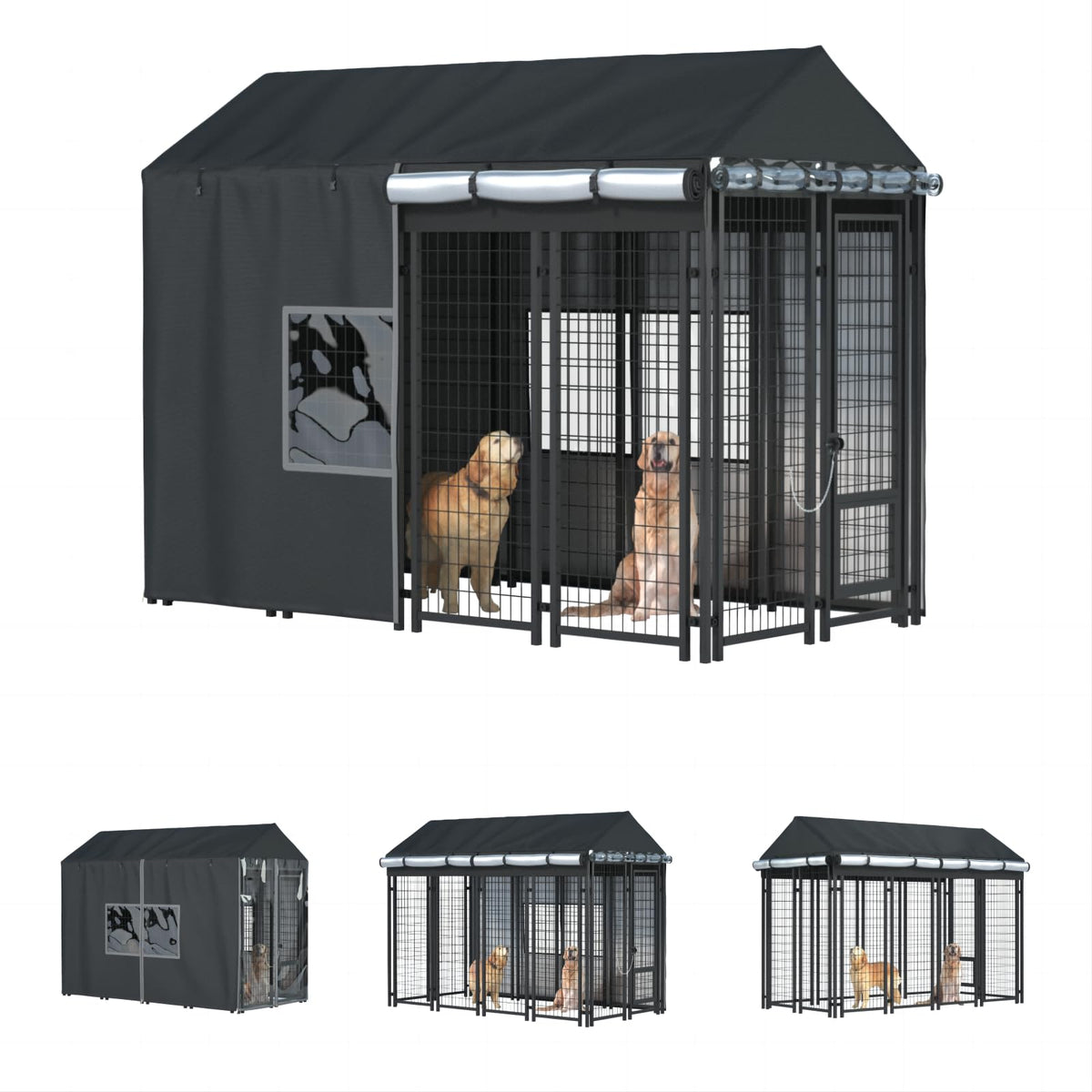 LYBOSH outdoor dog kennel cover front view shows full-coverage protection for weather.