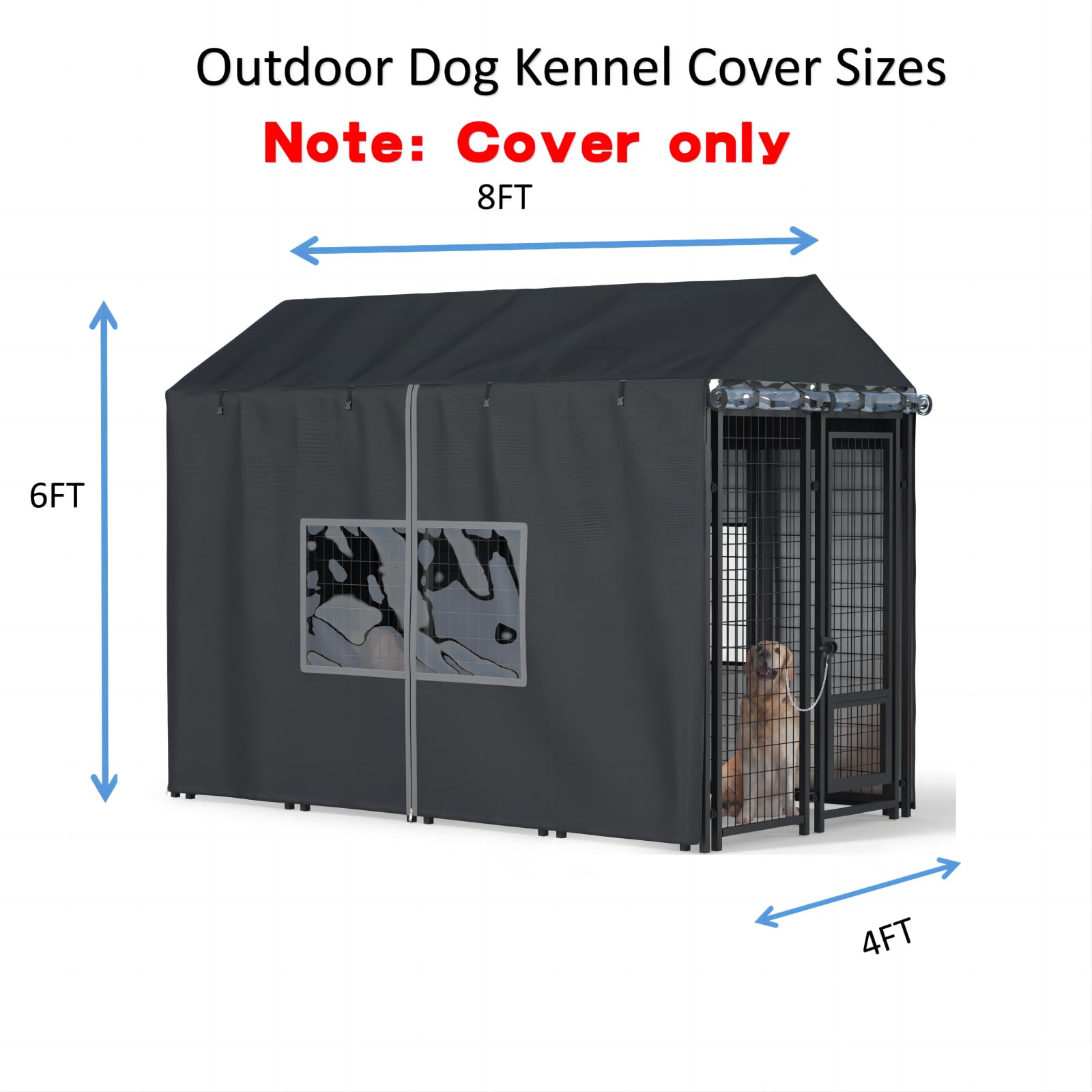 LYBOSH kennel cover side view highlights secure fit and convenient access.