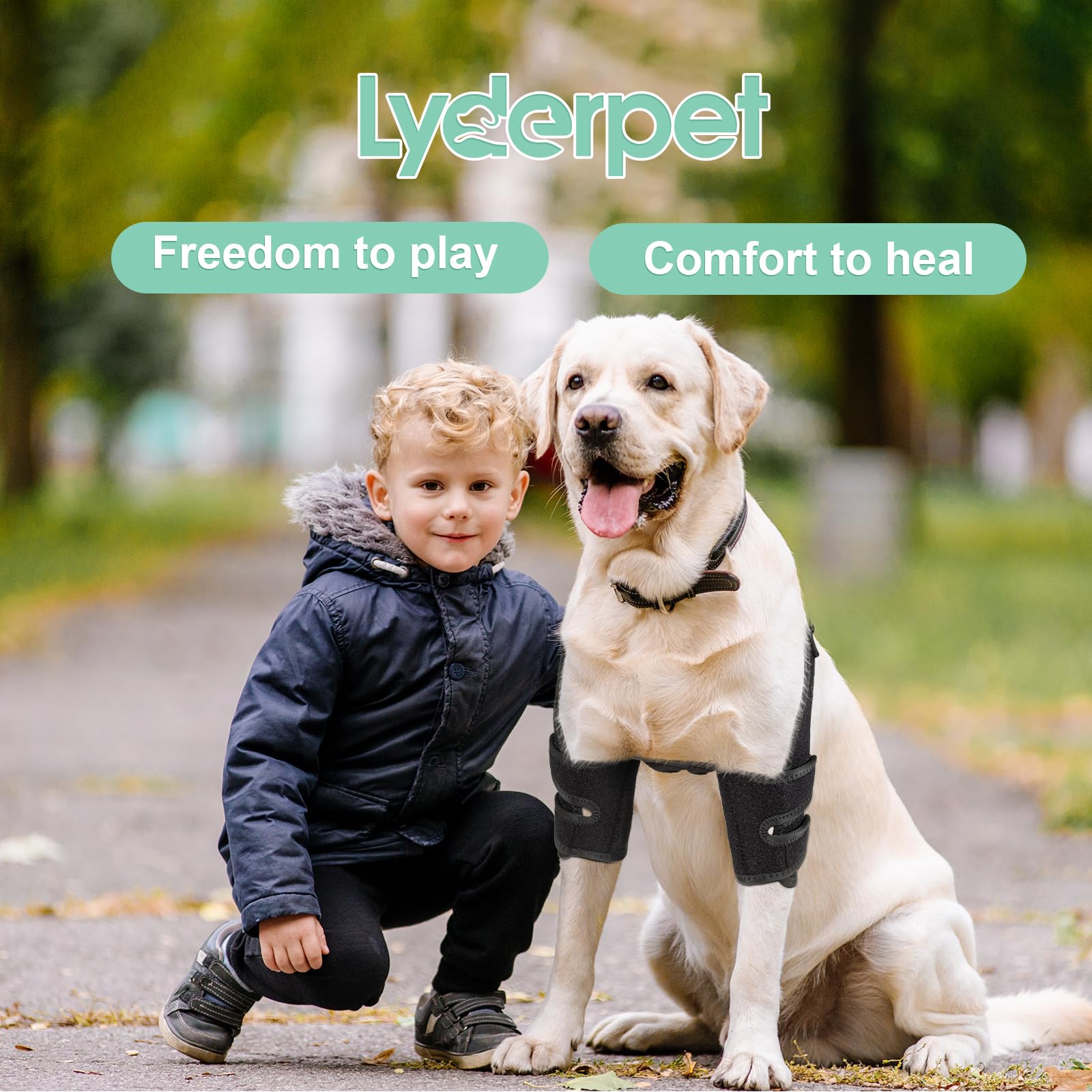 Lyderpet elbow brace with non-slip fit to prevent slipping on hard floors.