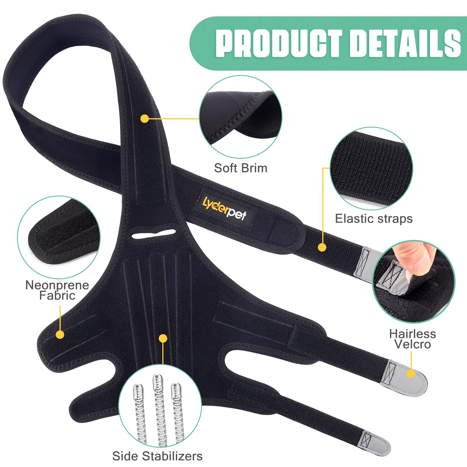 Lyderpet knee brace with size guidance chart for proper fit
