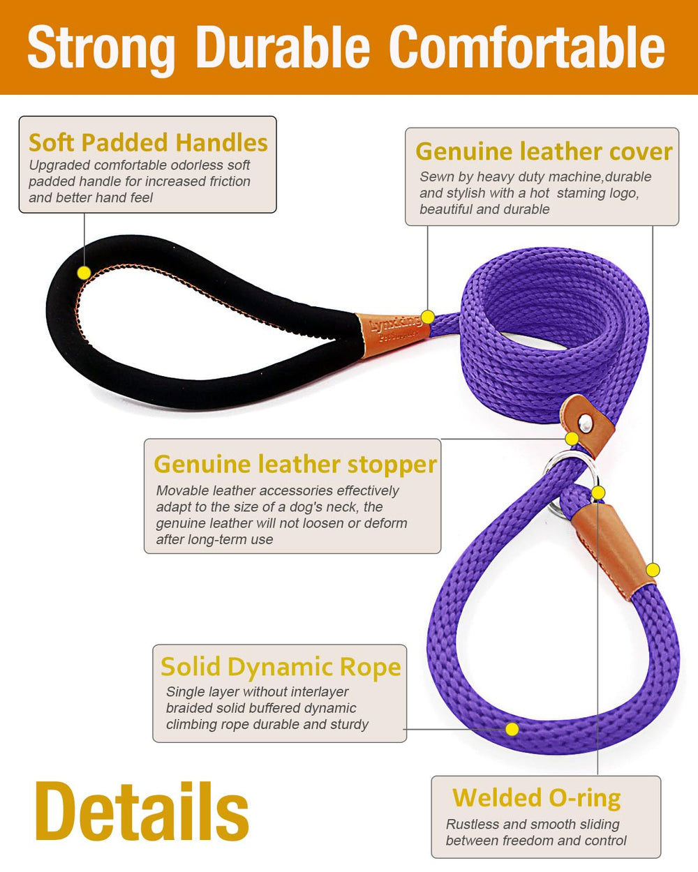 Lynxking padded handle dog leash provides comfortable grip during long strolls.